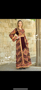 Light Velvet Maroon Shade Stoned Embroidery Thoub