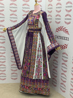 Load image into Gallery viewer, Purple Traditional Palestinian Thobe – Richly Embroidered Elegance
