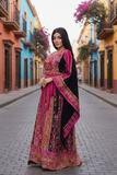 Pink Thoub Embroidered Palestinian Featuring Wide Sleeve