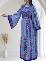 Charger l&#39;image dans la galerie, Blue Thobe Embroidered Palestinian With Embroidery Belt
