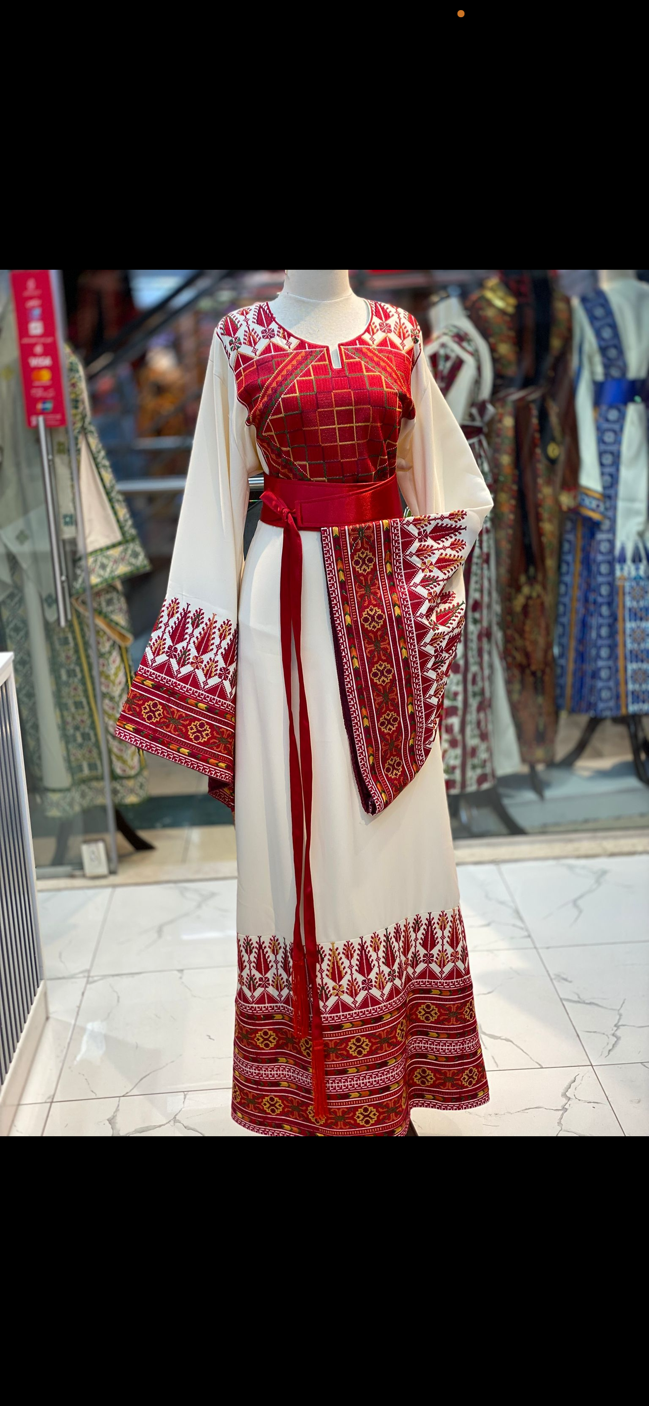 Stunning White Thoub Red Embroidered Palestinian Thobe