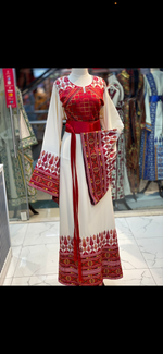 Load image into Gallery viewer, Stunning White Thoub Red Embroidered Palestinian Thobe
