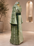 Ivory Green Palestinian Thobe Set Matching Shawl & Double-Sided Belt