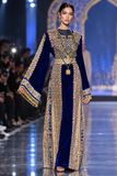 Blue Velvet Embroidery Thoub with Dangling Beads
