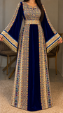 Blue Velvet Embroidery Thoub with Dangling Beads