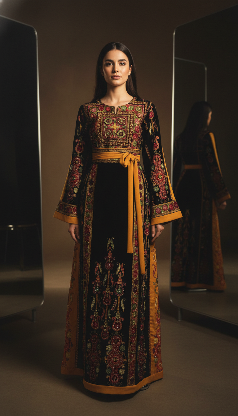 Velvet Malacca  Embroidered Palestinian Fellahi Thobe