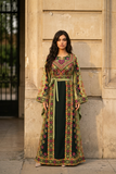Green Embroidered Palestinian Thobe with Wide Sleeves