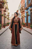 Metallic Twilight Crimson Thobe – Intense Red Embroidery, Embroidered Palestinian Fellahi Thobe