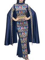 Load image into Gallery viewer, Navy Dress Sleeve Drop Tatreez Elegant Beautiful Embroidery
