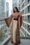 Maroon Embroidered Thobe Palestinian Fellahi Thobe with Belt
