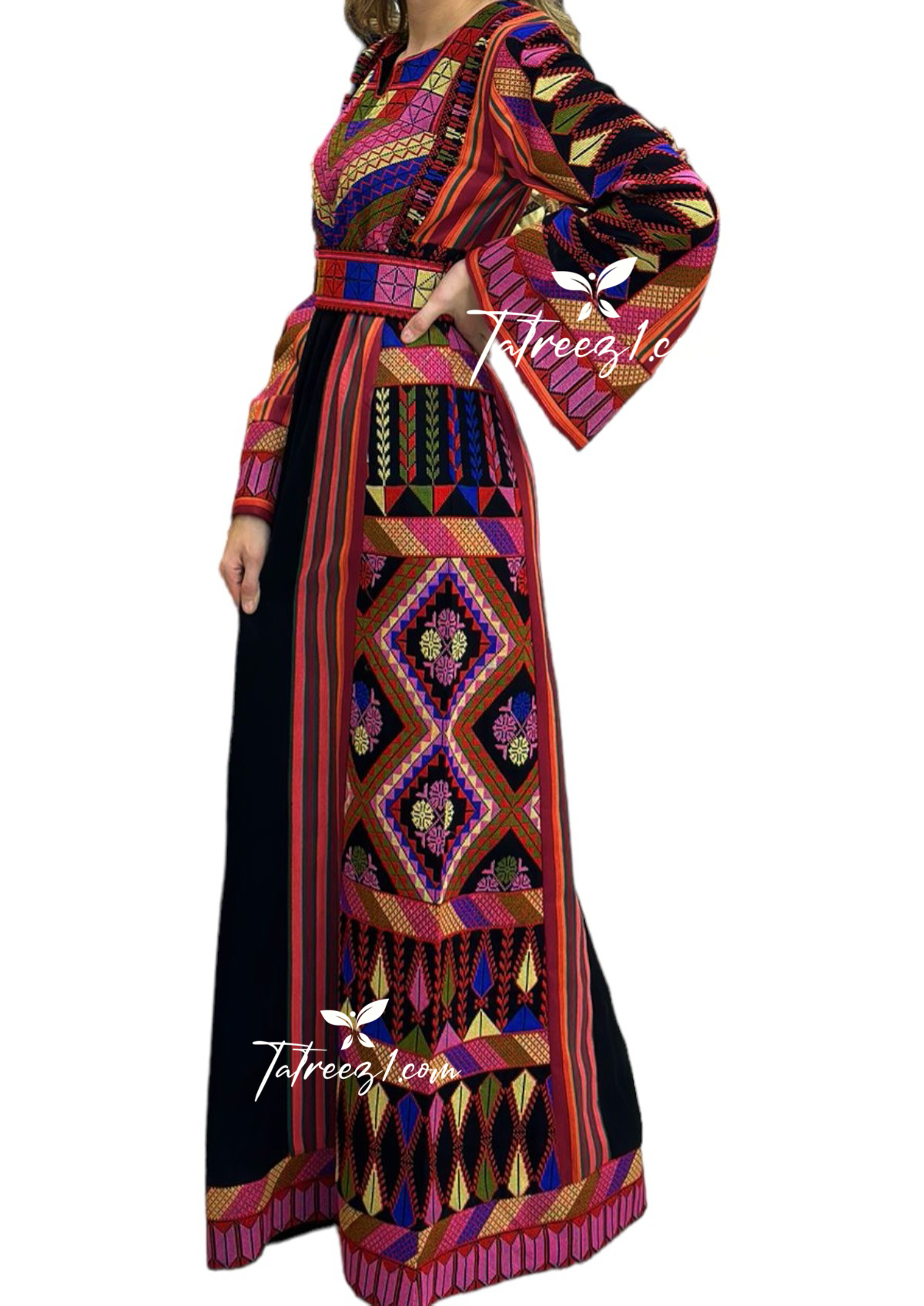 Majdalawy Black Multicolored Embroidered Palestinian Fellahi Thobe