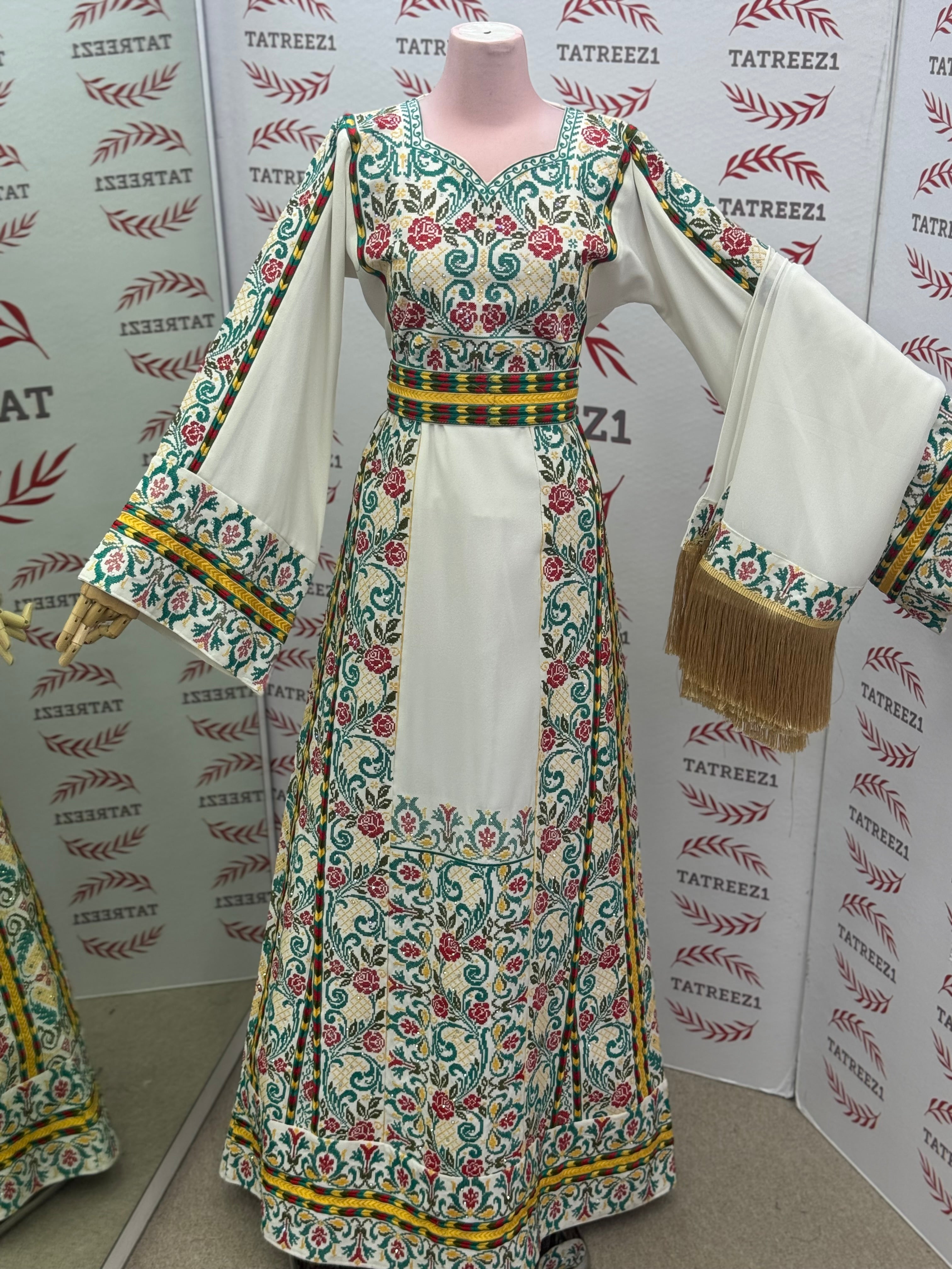 The Saffron Bloom Thobe Paired with the Matching Heritage Shawl