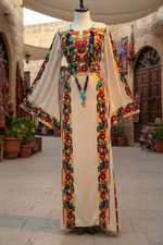 Load image into Gallery viewer, Beige Simple &amp; Classic And Elegant Emberoidery Dress With Matching belt
