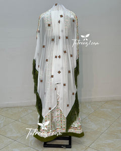 With Reversable Belt Green Astonishing Palstainen Embroidery Traditional Long Thoub With Matching Headpiece