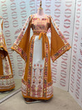Yellow & White  Palestinian Tatreez Thobe Heritage Elegance Embroidered Dress