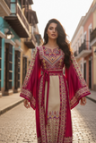 Pink thoub Embroidered Palestinian Fellahi Thobe With Belt