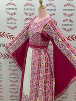 Load image into Gallery viewer, Pink Embroidered Palestinian Thobe with Wide Sleeves and Belt

