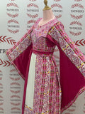 Pink Embroidered Palestinian Thobe with Wide Sleeves