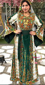Load image into Gallery viewer, Malacca Velvet Material Green Stone Embroidery Thoub With Matching Headpiece
