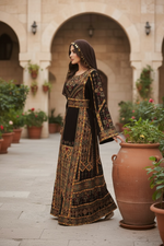Load image into Gallery viewer, Golden Embroidery Silk Dark Brown Velvet Stone Thobe
