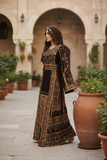 Golden Embroidery Silk Dark Brown Velvet Stone Thobe
