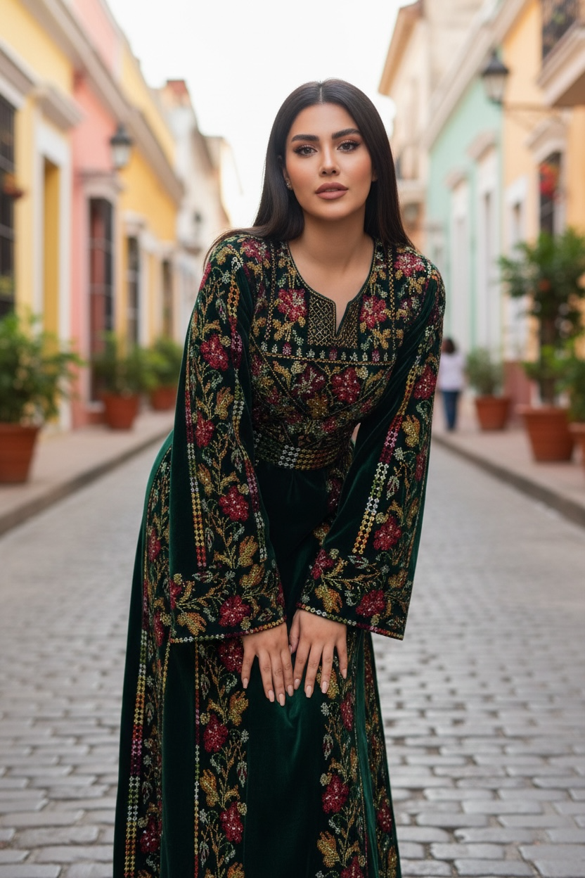 Green Velvet Bloom Stunning Thoub