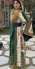 Load image into Gallery viewer, Malacca Velvet Material Green Stone Embroidery Thoub With Matching Headpiece

