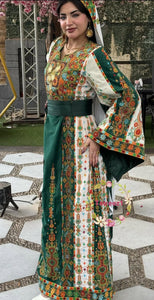 Malacca Velvet Material Green Stone Embroidery Thoub With Matching Headpiece