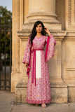 Pink Embroidered Palestinian Thobe with Wide Sleeves
