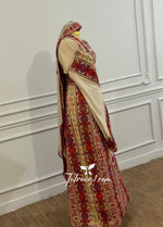 Charger l&#39;image dans la galerie, Traditional Palestinian Beige Thobe with Embroidery – Machine Made with Matching Head Scarf
