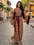 Red Fully Embroidered  Thoub Dress with Reversible Belt