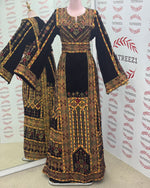 Load image into Gallery viewer, Golden Embroidery Silk Dark Brown Velvet Stone Thobe
