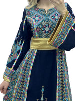 Load image into Gallery viewer, Navy Embroidery Embroidered Palestinian Thobe With Reversible Belt
