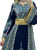 Navy Embroidery Embroidered Palestinian Thobe With Reversible Belt