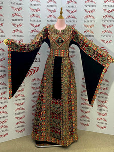 Gold-toned embroidered Palestinian thobe Thobe with Matching Embroidered Belt
