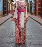 Etameen Pink Embroidered Palestinian Fellahi Thobe With Kashmir belt