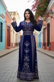 Blue Velvet Embroidery Palestinian Fellahi Thobe