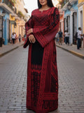 Red & Black Color thoub Embroidered Palestinian Fellahi Thobe With Belt