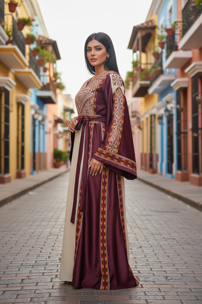 Simply Elegant Wide Sleeve Thoub Embroidered Palestinian Thobe