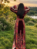 Th Maroon Velvet Malacca Embroidered Palestinian Fellahi Thobe