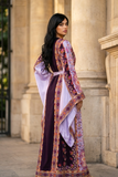 Purple Embroidered Palestinian Thobe with Wide Sleeves