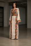 Beige Simple & Classic Elegant Emberoidery Dress With Matching belt