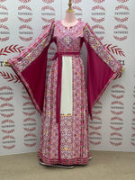 Load image into Gallery viewer, Pink Embroidered Palestinian Thobe with Wide Sleeves and Belt
