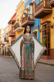 Green Thoub Embroidered Palestinian Featuring Wide Sleeve