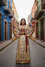 Load image into Gallery viewer, Baharej Thoub Luxury Embellishments Beige Shade Embroidered Palestinian Thobe
