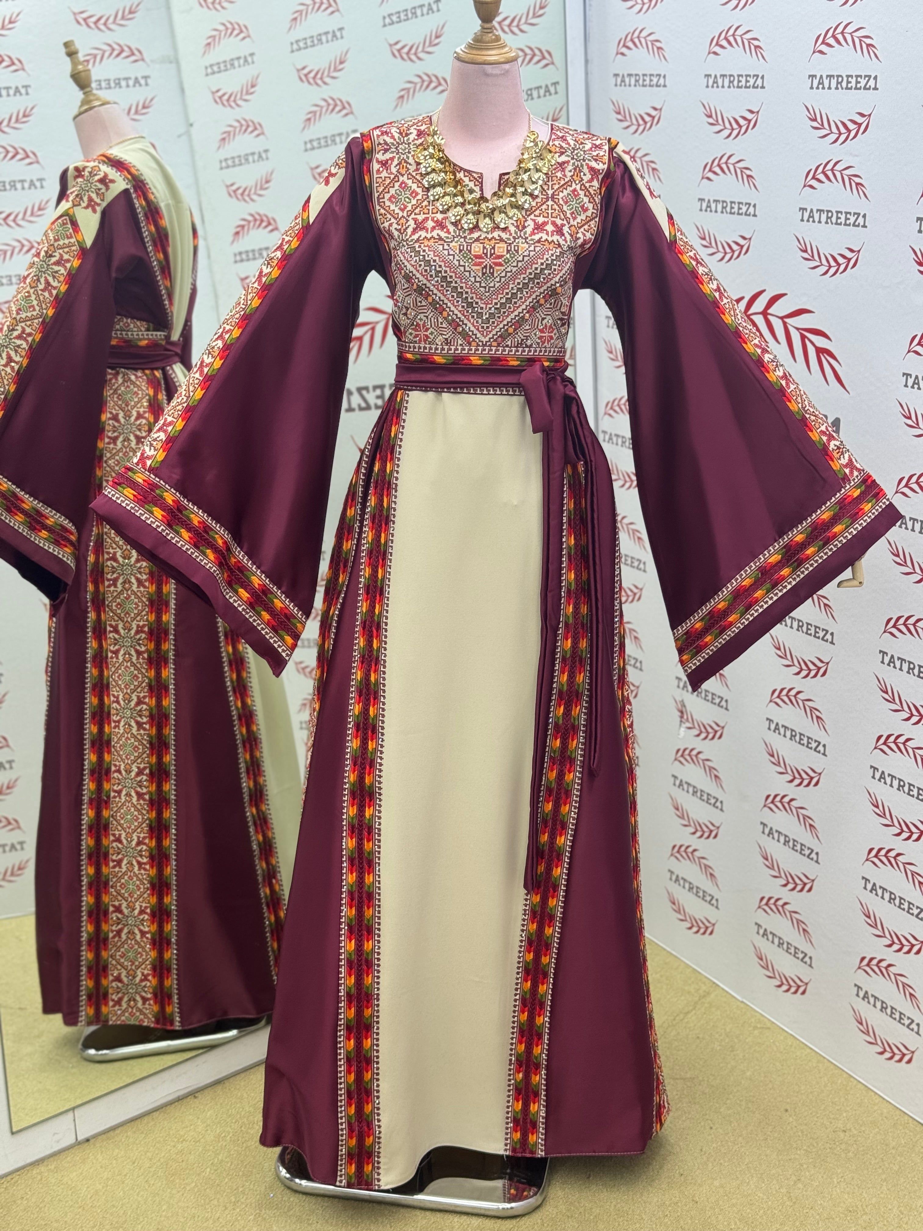 Simply Elegant Wide Sleeve Thoub Embroidered Palestinian Thobe