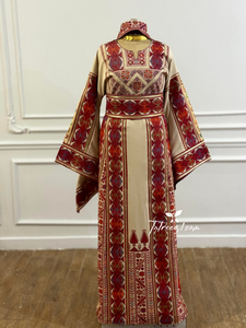 Traditional Palestinian Beige Thobe with Embroidery – Machine Made with Matching Head Scarf
