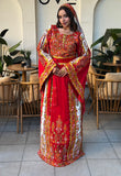 Traditional Palestinian Red Thobe with Intricate Embroidery – Machine Made with Matching Head Scarf