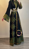 Black/Green Embroidery Embroidered Palestinian Thobe With Embroidery belt