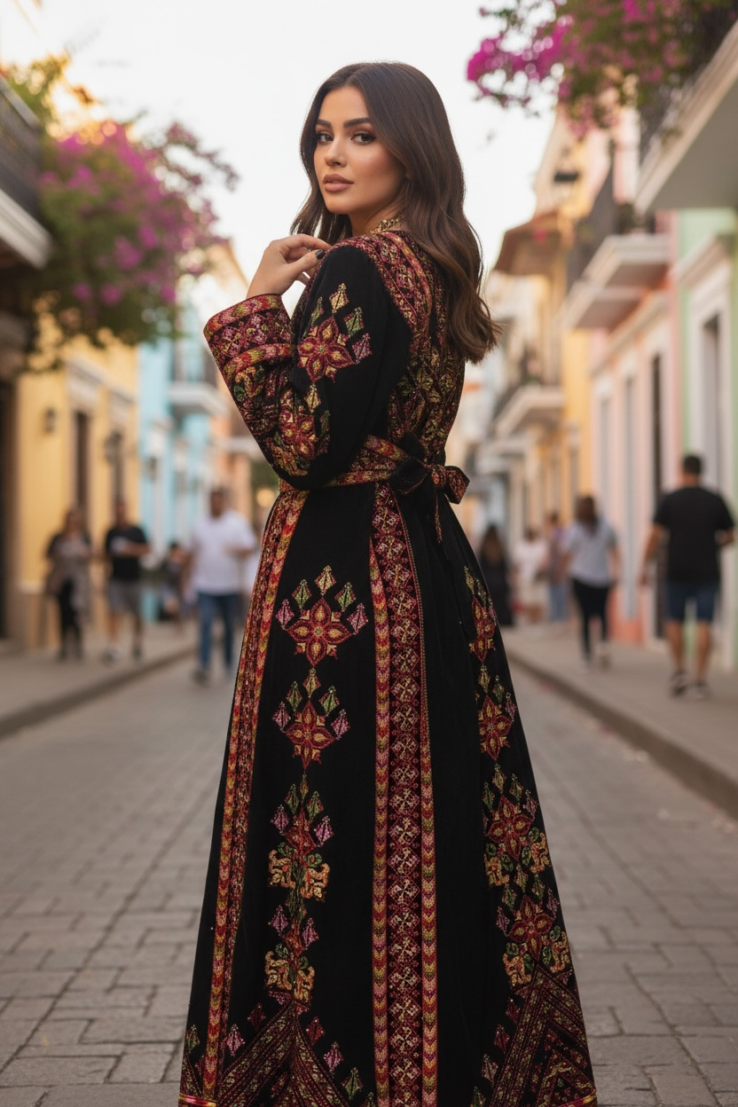 Black Velvet Embroidery Palestinian Fellahi Thobe